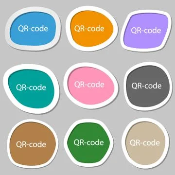 Qr-code sign icon. Scan code symbol. Multicolored paper stickers. Vector Stock Illustration