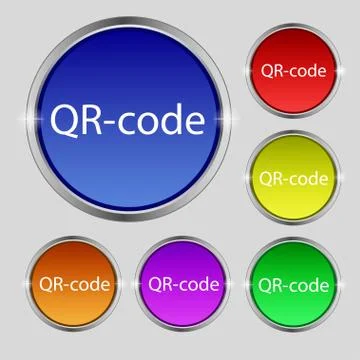 Qr-code sign icon. Scan code symbol. Set of colored buttons. 스톡 일러스트
