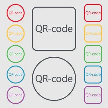 Qr-code sign icon. Scan code symbol. Symbols on the Round and square buttons wit 스톡 일러스트