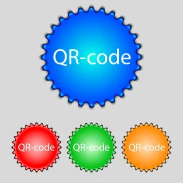 Qr-code sign icon. Scan code symbol. Set of colored buttons. 스톡 일러스트