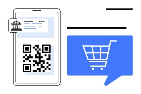 QR code on smartphone with bank receipt data shows digital payment concept ri Stock Illustration