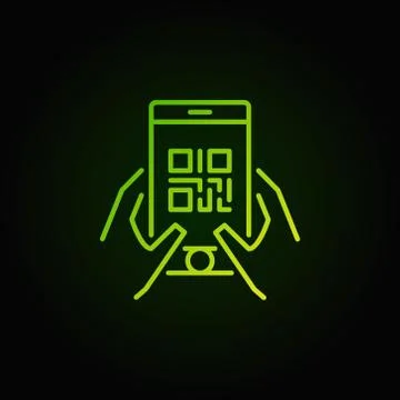 QR code in smartphone green vector icon or symbol Stock Illustration