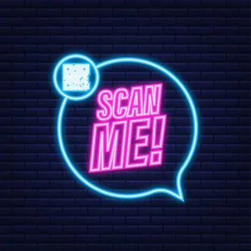 QR code for smartphone. Inscription scan me with smartphone icon. Neon icon. Qr Stock Illustration