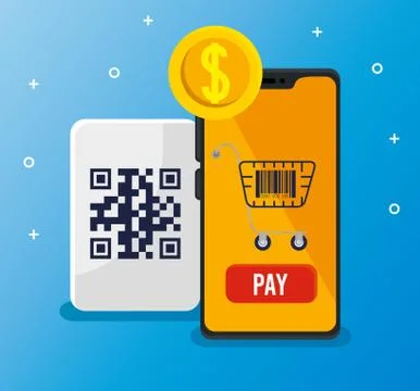 Qr code smartphone receipt cart and coin vector design 스톡 일러스트