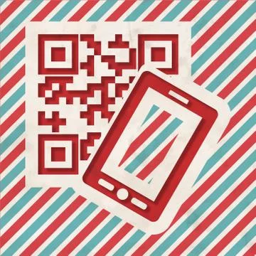 QR Code with Smartphone on Striped Background. Stock-Illustration