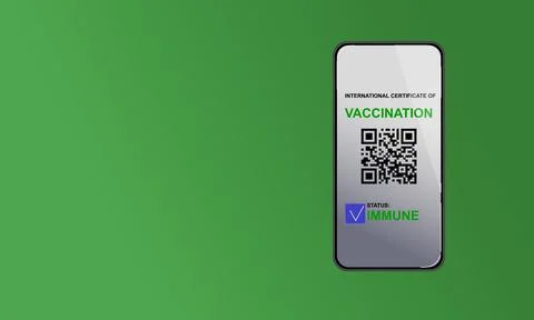 QR code on a smartphone with vaccination mark. Stock Illustration