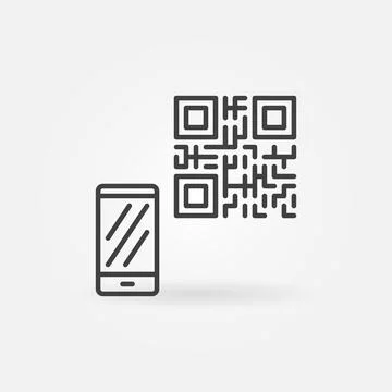 QR Code with Smartphone vector thin line concept icon Illustrazione stock