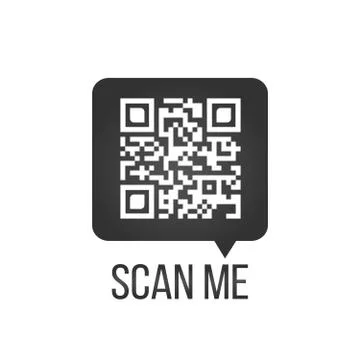 QR code in speech bubble, scan me concept, vector icon or symbol isolated on Stock Illustration