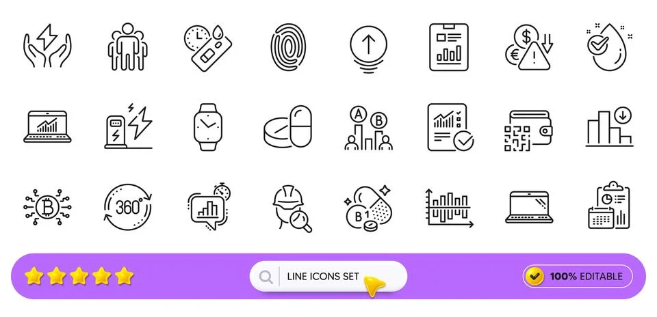 Qr code, Swipe up and Online statistics line icons for web app. Pictogram icon 스톡 일러스트