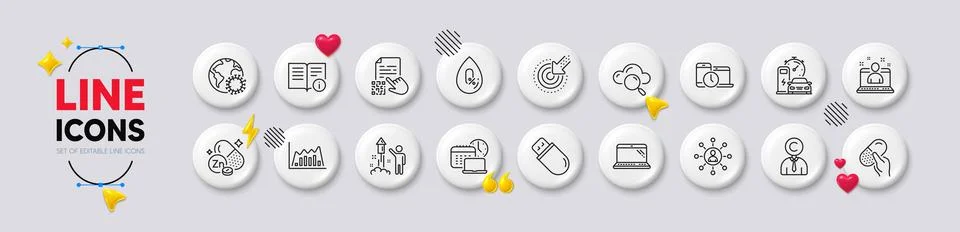 Qr code, Technical info and Coronavirus line icons. For web app, printing. White Illustrazione stock