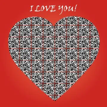 QR code with text "I LOVE YOU" and symbol of heart. Stock Illustration