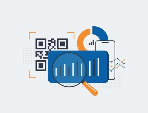 QR code tracking concept for digital marketing analytics, mobile campaigns. QR Stock-Illustration
