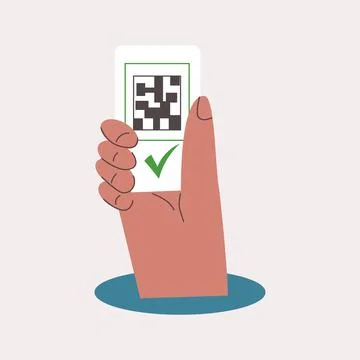 QR code vaccine certificate or hand holding smartphone with green certificate Stock Illustration