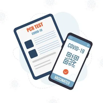 QR code with vaccine passport. Electronic results on smartphone screen. PCR test Stock Illustration