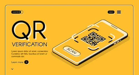 QR code verification app website vector template Illustrazione stock
