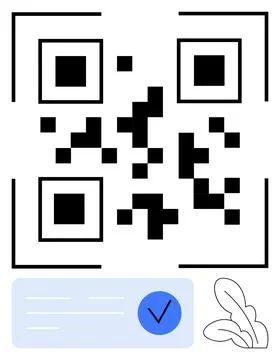 QR Code with Verification Badge and Leaf Motif for Secure Digital Access and Eco Illustration
