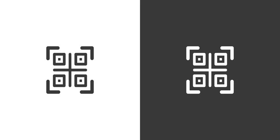 QR code. Web and shopping payment technology. Isolated icon on black and whit Illustrazione stock