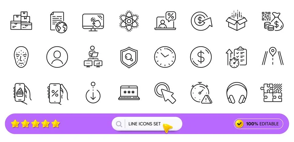 Qr code, Work home and Scroll down line icons for web app. Pictogram icon. Line Illustrazione stock