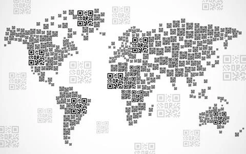 QR code World Map. Pandemic control, vaccination. Global identity. Vector 스톡 일러스트