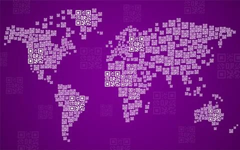 QR code World Map. Pandemic control, vaccination. Global identity. Vector Stock Illustration