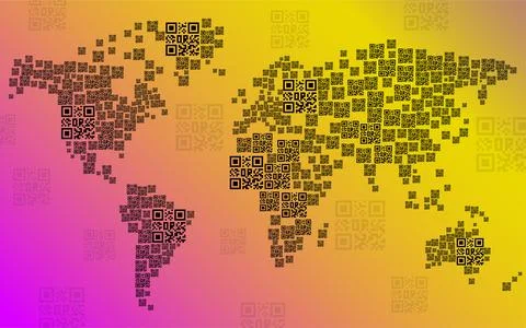 QR code World Map. Pandemic control, vaccination. Global identity. Vector Stock Illustration