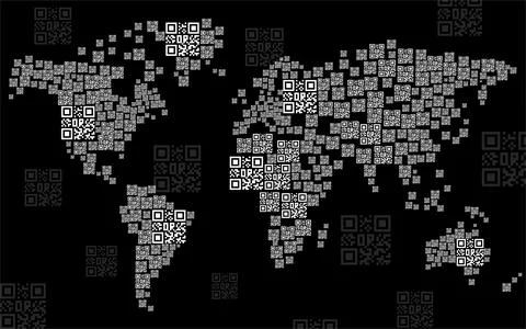 QR code World Map. Pandemic control, vaccination. Global identity. Vector ill Stock Illustration