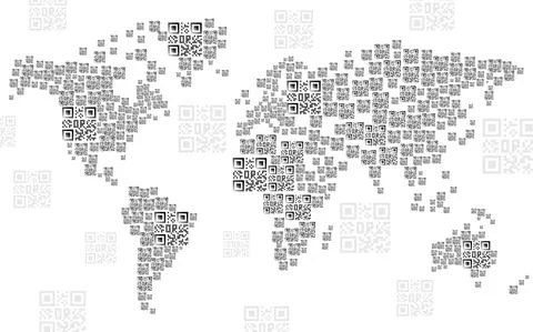 QR code World Map. Pandemic control, vaccination. Global identity. Vector 스톡 일러스트