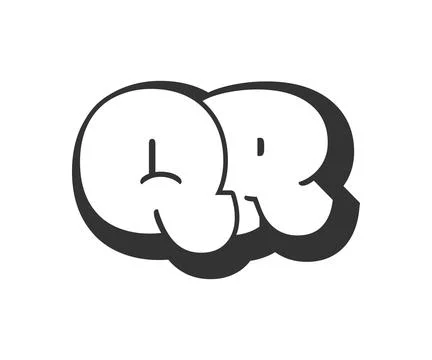 QR logo, bubble comic lettering, rounded in graffiti style black and white .. Stock Illustration