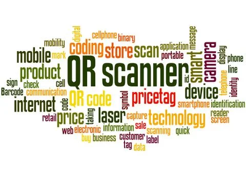 QR scanner word cloud concept 스톡 일러스트