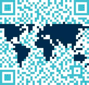 QR world concept. Code with world map inside. 스톡 일러스트