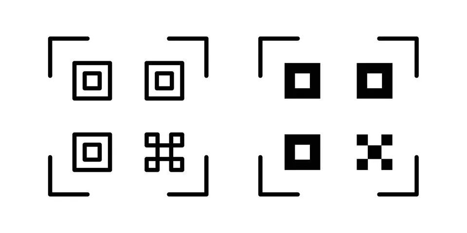 Qrcode icon symbol  illustration bundle in black colour Stock Illustration