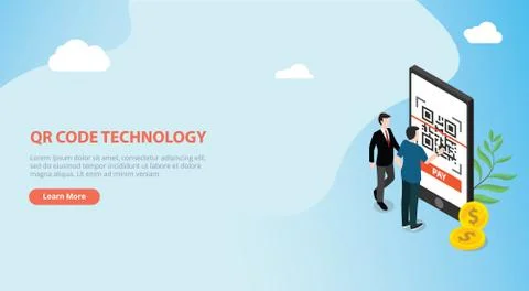 Qrcode isometric online payment technology scan with business man team people Stock Illustration