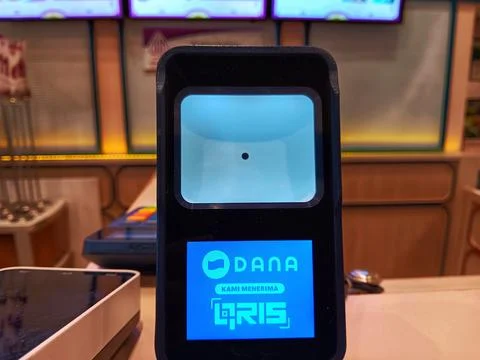 QRIS Dana application using LWB(Little White Box) machine. Stock Photos