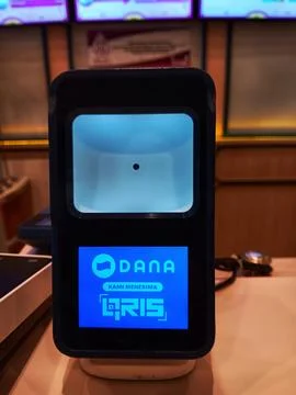 QRIS Dana application using LWB(Little White Box) machine. Stock Photos