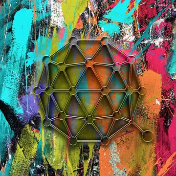 Qtum cryptocurrency coin on colorful background, color art Stock Illustration