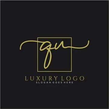 QU Initial handwriting logo design Illustrazione stock