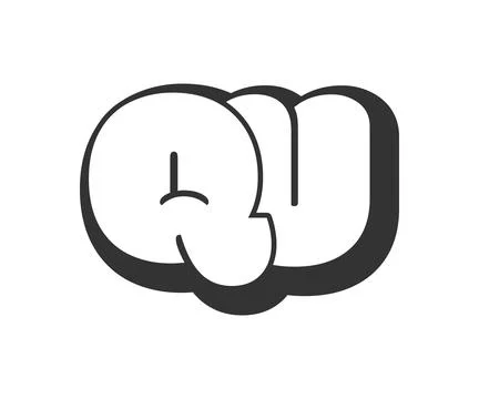 QU logo, bubble comic lettering, rounded in graffiti style black and white .. Stock Illustration