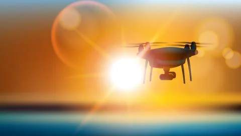 Quad Copter Drone With Digital Camera Flying 库存插图