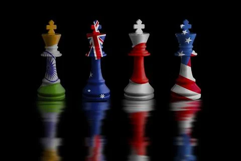 Quad plus countries Image of a chess king with indian,australian,Japanese and Фото