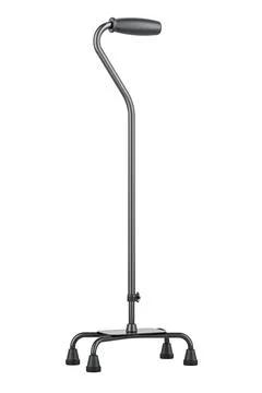 Quad walking cane. Basic aluminum quad cane with small base and foam handle.. Illustration