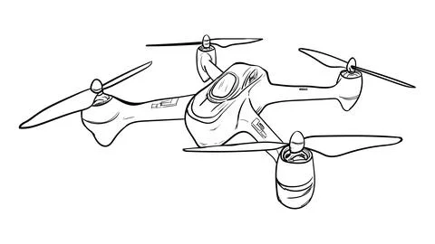Quadcopter 3d vector illustration, drone isolated silhouette on white backgro Stockillustratie