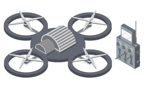 Quadcopter and Remote Controller, Drone Vector Stock Illustration