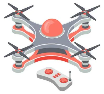 Quadcopter and Remote Controller, Drone Vector Stock Illustration