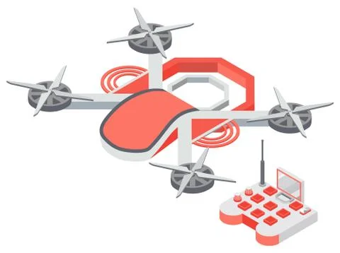 Quadcopter and Remote Controller, Drone Vector Stock Illustration