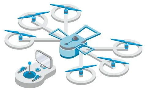 Quadcopter and Remote Controller, Drone Vector Stock Illustration