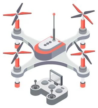 Quadcopter and Remote Controller, Drone Vector Stock Illustration