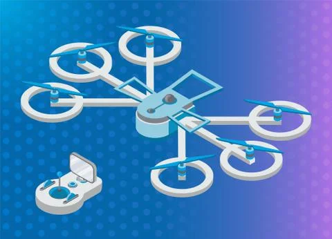 Quadcopter and Remote Controller, Drone Vector Stock Illustration