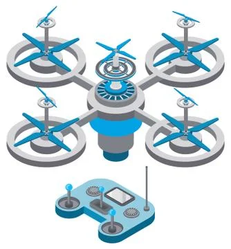 Quadcopter and Remote Controller, Drone Vector Stock Illustration
