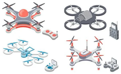 Quadcopter and Remote Controller, Drone Vector Stock Illustration