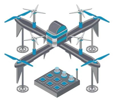 Quadcopter and Remote Controller, Drone Vector Stock Illustration